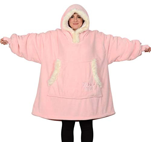 Snug Rug Eskimo Decke mit Ärmel Pullover Decken-Kapuzenpullover Übergroße Sweatshirt Hoodie Kuscheldecke mit Ärmeln Kapuze hochwertiges Sherpa-Fleece für Herren und Damen Einheitsgröße Rosa