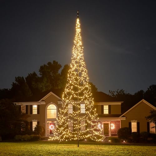 Fairybell Flagpole Outdoor LED Christmas Tree - 8 metres - 1,500 LEDs - LED Christmas Tree for Outside use - Warm White - Pole not Included