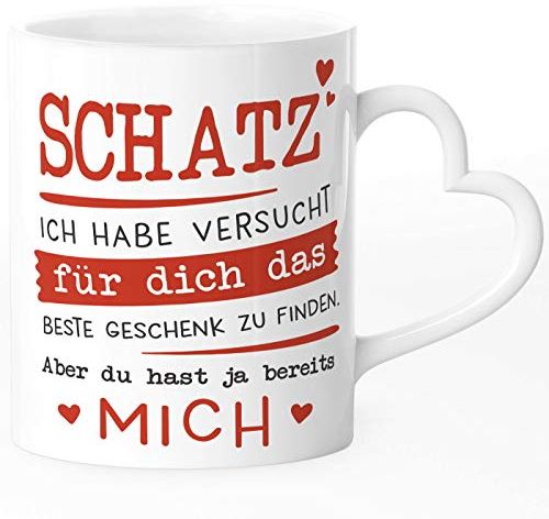 SpecialMe® Tasse Schatz ich habe versucht für dich das beste Geschenk zu finden Herz-Henkel Geschenkidee Liebe weiß Herz-Tasse
