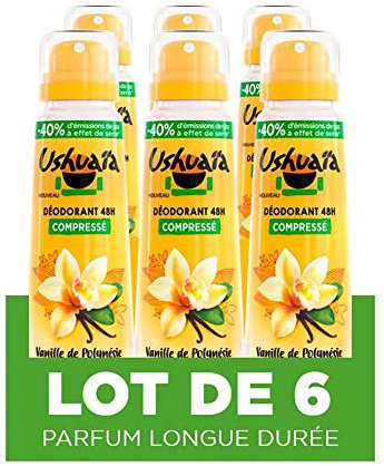 Ushuaïa - Déodorant Compressé 48h - Vanille de Polynésie - Parfum Longue Durée - Tous Types de Peaux - Lot de 6