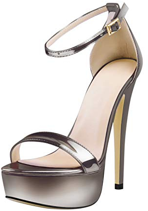 Only maker Damen Plateau Sandaletten Glitzer Metallic Sandalen Pumps Riemchensandalen High Heels Stiletto Grau Lack 37 EU