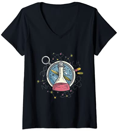 Womens Chemistry Science Beaker Retro Cute Bunsen Burner Laboratory V-Neck T-Shirt