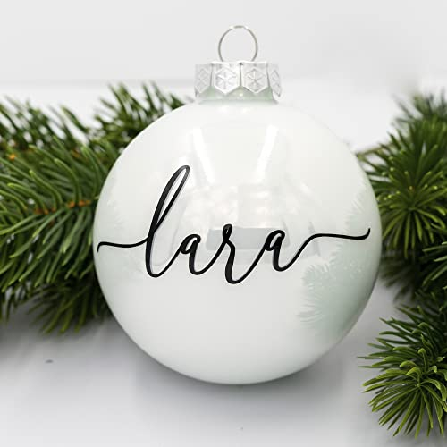 Coverlounge Weihnachtskugel personaliert aus Glas | Ø 6cm oder 8cm in Weiß (Glanz) | Christbaumkugel | beklebt personalisierbar | für Weihnachten