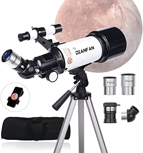 Dianfan Telescopio Astronomico Professionale Adulti, 70 mm Apertura Rifrattore per Bambini e Principianti con Adattatore per Telefono, Kellner, Montatura AZ e Treppiede