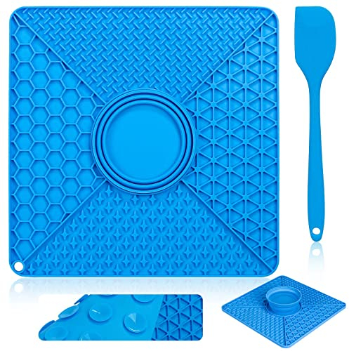 Tapis de Lécher Chien, 2 pièces Tapis de Léchage de Chien avec 1 spatule, Tapis à lécher pour Chien avec ventouses, Tapis à Lécher pour Chien, Idéal pour l'entraînement, Le toilettage,(Bleu + Vert)
