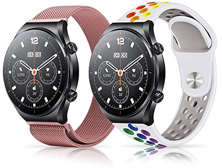 LanQii Correa Compatible con Xiaomi Watch S1 /Watch S1 Active/Mi Watch/Amazfit GTR 3 Pro/GTR 3 /GTR 2e, 22mm Silicona + Metal Acero Inoxidable para Huawei Watch GT 3 46mm (Blanco+Rosa)