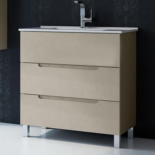 Kibath Mueble de Baño con Lavabo Victoria 80 cm 3 cajones con Patas Acabado Moka Mate Fabricado en Madera