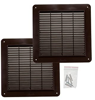 Vent Systems 25 x 25 cm 2 Stück Lüftungsschlitz-Abdeckung – Braun – Lüftungsschlitze – Grillabdeckung – integrierter Insektenschutz – gerade Rückseite – Lüftungsschlitze für Badezimmer, Heimbüro
