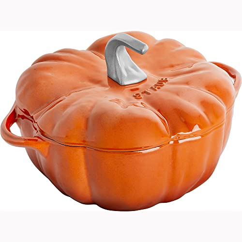 STAUB Horno holandés de hierro fundido de 3.5 cuartos de galón con perilla de acero inoxidable, fabricado en Francia, sirve 3-4, naranja quemado