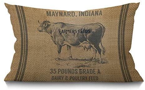 BGBDEIA Rechteckiger Kissenbezug im Vintage-Stil, rechteckig, Kuh, Baumwolle, Leinen, Überwurf, Lendenwirbelkissen, Kissenbezug, Heimbüro, dekorativ, rechteckig, 30 x 50 cm, 30 x 50 cm