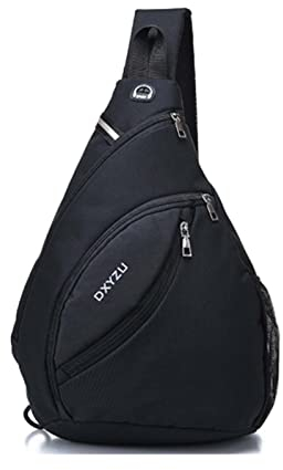 FANDARE Ultraleicht Brusttasche Schultertasche Herren Sling Chest Bag Wasserdicht Umhängetasche mit Kopfhörerloch Reflexstreifen für Outdoor Sport Wandern Radfahren Reisen SchultertascheSchwarz