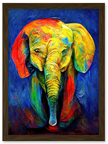 Doppelganger33 LTD Surreal Baby Elephant Colourful Abstract Bright Artwork Framed Wall Art Print A4