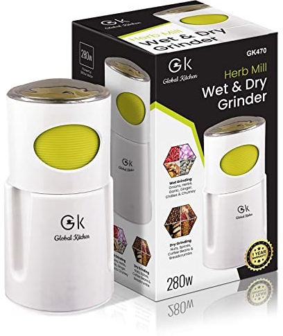 Electric Grinder Coffee Spice Herb Mill Wet Dry Grinder Stainless Steel Blade Detachable Bowl Kitchen Wet Dry Grinding Mini Machine for Nuts, Indian Spices, Vegetables, Garlic, Chutney, Pastes, 280W