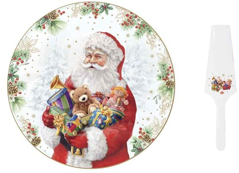 COFFRET PLAT A TARTE Ø 32CM AVEC PELLE EN PORCELAINE SANTA IS COMING