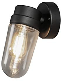 Konstsmide Outdoor Wall Light Mains Powered/Vega Down Traditional Porch Lantern/1 x 60 W E27 Max Lamp/Clear Glass/Aluminium/IP54/Outside Light Matt Black
