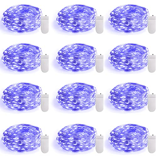 Smacen 12 Pack Black Light Fairy Battery Operated UV Waterproof Silver Wire 7 Ft 20 Led Firefly Starry Moon Lights for DIY Glow Party Body Paint Halloween Decor