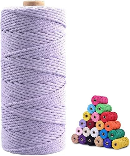 jijAcraft 3MM Macrame Cord, 328ft Butchers String Cooking Twine, Cotton String Rope for Crafts, Kitchen, Wall Hanging, Crochet(Violet)