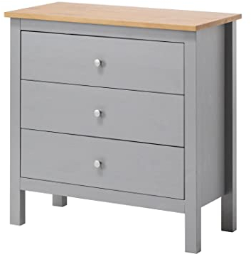 hagge home Skandinavisch Holz Kommode mit 3 Schubladen Sideboard Kommoden Sideboards Kommodenschrank Chest of Drawers Wohnzimmer Schrank Schlafzimmer Flur 75x37x75 cm Schmal Kleine Braun Grau