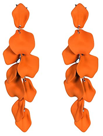 EVER FAITH Long Petal Earrings for Women Girls, Acrylic Orange Rose Floral Flower Statement Dangle Earring Summer Holiday Jewellery