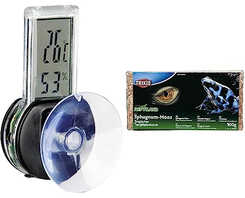TRIXIE batteriebetriebener Temperatur-/Luftfeuchtigkeitsmesser & 76158 Sphagnum Moos, tropisches Terrariensubstrat, ergibt 4,5 l
