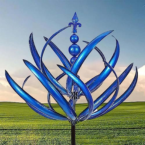 Molinillo de escultura de viento, molinillo de viento cinético de 90 cm con enchufe de tierra, campanillas estéticas de molino de viento, molinillo de viento de loto azul, molino de viento de loto