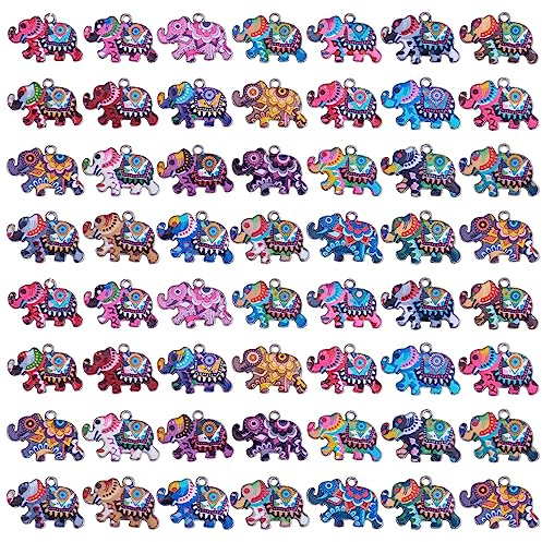 COGCHARGER 56 Stück Elefanten-Charms, Große Emaille-Elefant-Anhänger, Bunter Tier-Charm-Anhänger Für Schmuck, Halskette, Ohrringe, Basteln