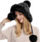 Rayson Damen Mütze Winter Warm Strickmütze mit Pompom Dick Wintermütze mit Gepolstertem Fleece Futter Winddicht Outdoor Ski Fahrrad(Schwarz)