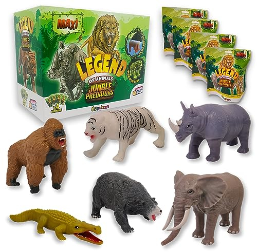 #sbabam Funny Box Jungle Predators Maxi, Spielzeug ab 3 Jahre für Kinder, 4er-Pack, Elastische und Super Dehnbare Tiere Figuren, Finde die Seltenen - Ideal als Baby Geschenk, grün