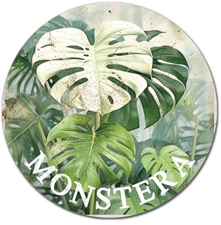 Lygond Metallschild Blechschild Retro Rund Garten Blume Monsteras Gewächshaus Dekor für Restaurant 30,5 x 30,5 cm