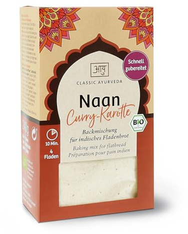Classic Ayurveda - Bio Naan Curry-Karotte - 240 g - Backmischung für indisches Fladenbrot, verfeinert mit Curry und Karotte