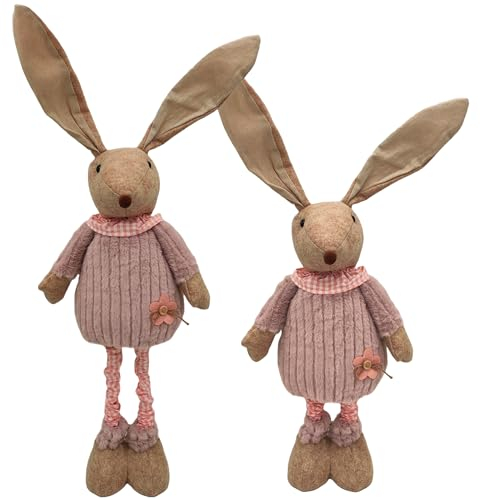 BURI Stoff Osterhase Deko Hase Junge Mädchen Teleskopbeine 110 cm in weiß oder rosa - Shabby Ostern dekorieren nur für Dekoration Häschen ausziehbar Dekofigur niedlich