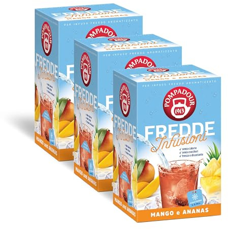 Pompadour, Fredde Infusioni Mango & Ananas, 54 Filtri (3 Confezioni da 18 Filtri), Dolce e Dissetante, Ideale nelle Giornate Estive, Senza Lattosio, Glutine e Allergeni