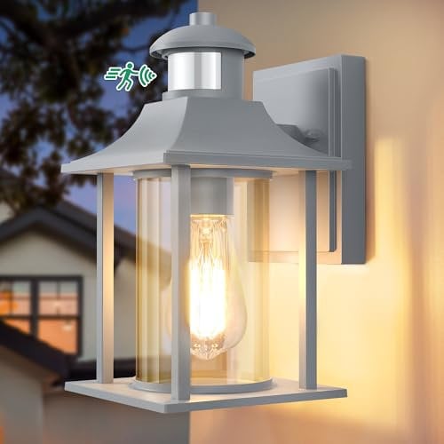 Lamomo Aussenlampe Grey,3 Beleuchtungsmodi Lampe mit Bewegungsmelder Aussen,IP23 Wasserdichtes Aluminium Außenwandleuchte Led für Haus