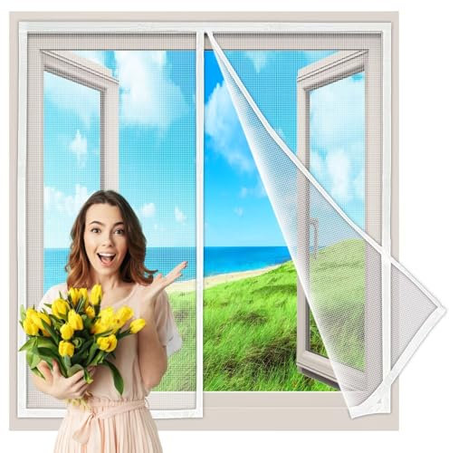 Pezzi Clip Magnetiche per Zanzariere, 65x135 cm Strisce Magnetiche Adesivi per Finestra Clip per Zanzariera per Finestra Magneti per Zanzariere per il Fissaggio Innovativo, Bianco