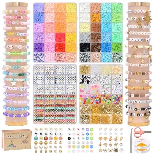 wuzoe Perlen Set für Armbänder Selber Machen,11888 Stück,Perlen für Armbänder&Buchstabenperlen,Perlenset Polymer Clay Beads für DIY Schmuckherstellung