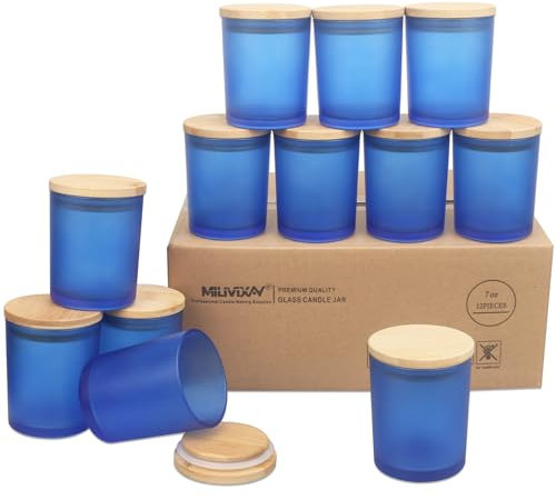 MILIVIXAY 12 Stück 200 ml Milchglas-Kerzengläser mit Deckel, leere Kerzengläser für die Herstellung von Kerzen, Gewürze, Pulverbehälter.