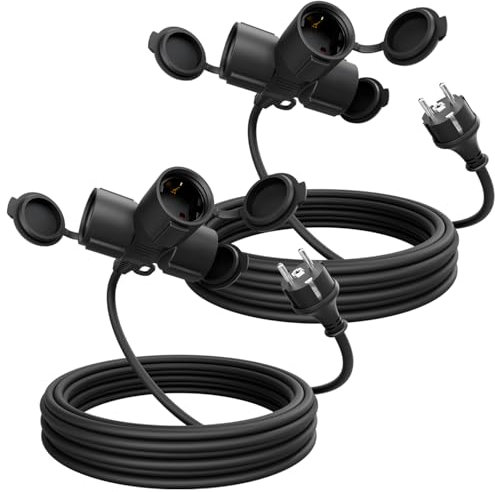 greate 2X 3fach Verlängerungskabel außen 5 Meter - Verlängerungskabel wasserdicht IP44 für Aussenbereich - 3 Fach Mehrfachsteckdose Verlängerung draußen 5m 3500W - Outdoor Extension Cord Waterproof