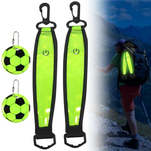 LED Blinklicht Schulranzen,2Stück Reflektorband,Blinklicht Reflektierende Anhänger 2 Wasserdichte Fußball Sicherheits Reflektor Anhänger,Reflektoren Lichtband Kinder für Schulranzen Wandern Laufen