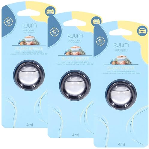 RUUM Auto-Lufterfrischer Clips Island Breeze 3er Pack 4ml | Frisch-exotischer Duftcharakter, Autoduft-Clips für die Lüftung im Fahrzeuginnenraum.