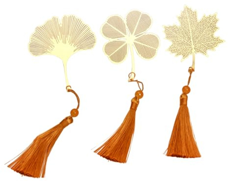 3 Stück Hohles Blatt Bookmark mit Gold Quasten,Lesezeichen Metall Klassische Exquisites,Lesezubehör Anhänger,Vierblättriges Kleeblatt Ginkgo Biloba Ahornblatt,Geschenke Lesen für Schüler,Buchliebhaber