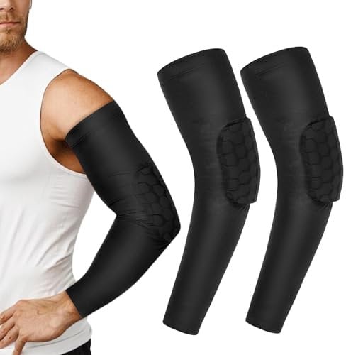 Padded Elbow Pads - Basketball Shooter Sleeves Honeycomb Anti Collision Padded Arm Sleeve for Men - Compression Arm Sleeve for Basketball Baseball Volleyball Sports (Black)