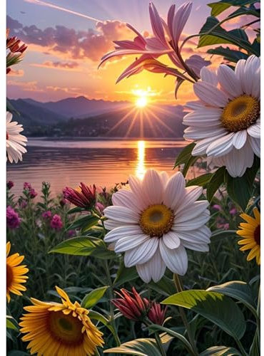 GHHKUD Blumen Diamond Painting für Erwachsene, 5D DIY Sonnenuntergang Diamant Painting Bilder für Erwachsene Anfänger, Diamond Art Painting Set, Full Drill Diamant Malerei für Dekoration 30x40 cm