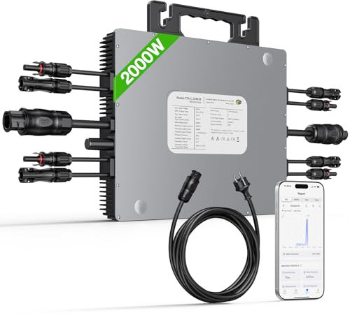 BLZLDD 2000W Wechselrichter, Solar Mikrowechselrichter mit WLAN & Bluetooth, App-Fernüberwachung, IP67 Wasserdicht Wechselrichter, mit 5 m AC-Kabel für Balkonkraftwerk
