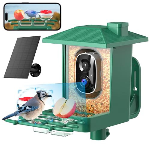 Mangeoire Oiseaux Exterieur Camera Solaire: 2K HD Camera WiFi Exterieure sans Fil - Nichoir Mesange Exterieur Abreuvoir Oiseaux Sauvages IP66 - Enfant Parent Cadeaux d'amoureux des Oiseaux