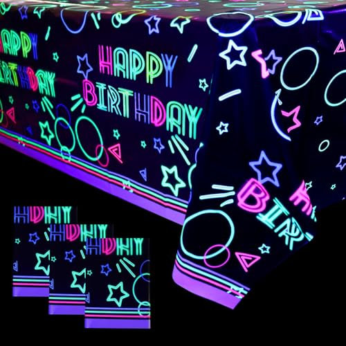 XJLANTTE 4 Packung Glow Party Tischtuch Zubehör - Neon-Plastik-Geburtstagstischabdeckung, schwarzes Licht Fluoreszenz-Rechteck-Tischdecke 130x220cm für Glow in The Dark Geburtstagsparty Dekorationen