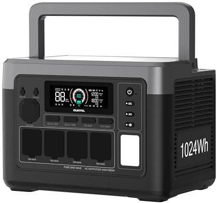 OUKITEL Centrale Elettrica Portatile P1000 Plus, Batteria LiFePO4 da 1024Wh, Generatore Solare da 1800W, 0-80% in 45 Min. Ideale per Campeggio, Camper e Interruzioni di Energia