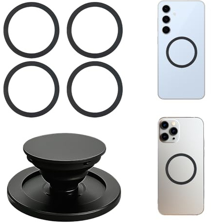 DmDoyy Anneau Magnétique, Lot De 4 Anneau Telephone Portable Ultra Fins Universels avec Poignées Téléphone Amovible, pour Coque De Téléphone, Autocollants sans Fil, Chargeur De Voiture, Accessoires