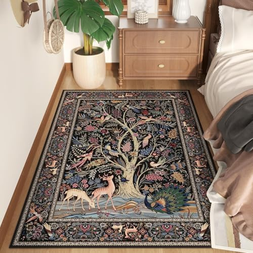 Rugcomf Teppich, waschbar, rutschfest, Baum des Lebens, 7,6 x 12,7 cm | Niedriger Flor, Polyester, weicher Teppich für Schlafzimmer, Nachttisch, Büro, Studentenwohnheim, Klassenzimmer, Spielzimmer