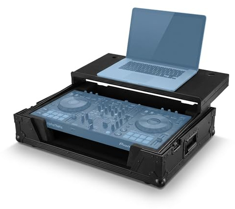 Zomo Flightcase A-DDJ-GRV6 Plus NSE – kompatibel mit AlphaTheta DDJ-GRV6 – DJ Equipment Case mit Laptopablage 800 × 498 × 209 mm – Schwarz – robustes Sperrholz