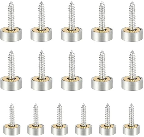 Vroxdrez Cache Vis Miroir Décoratif 10 mm en Acier INOX Brossé, Lot de 16 Capuchons, Fixation Esthétique pour Salle de Bain et Mobilier